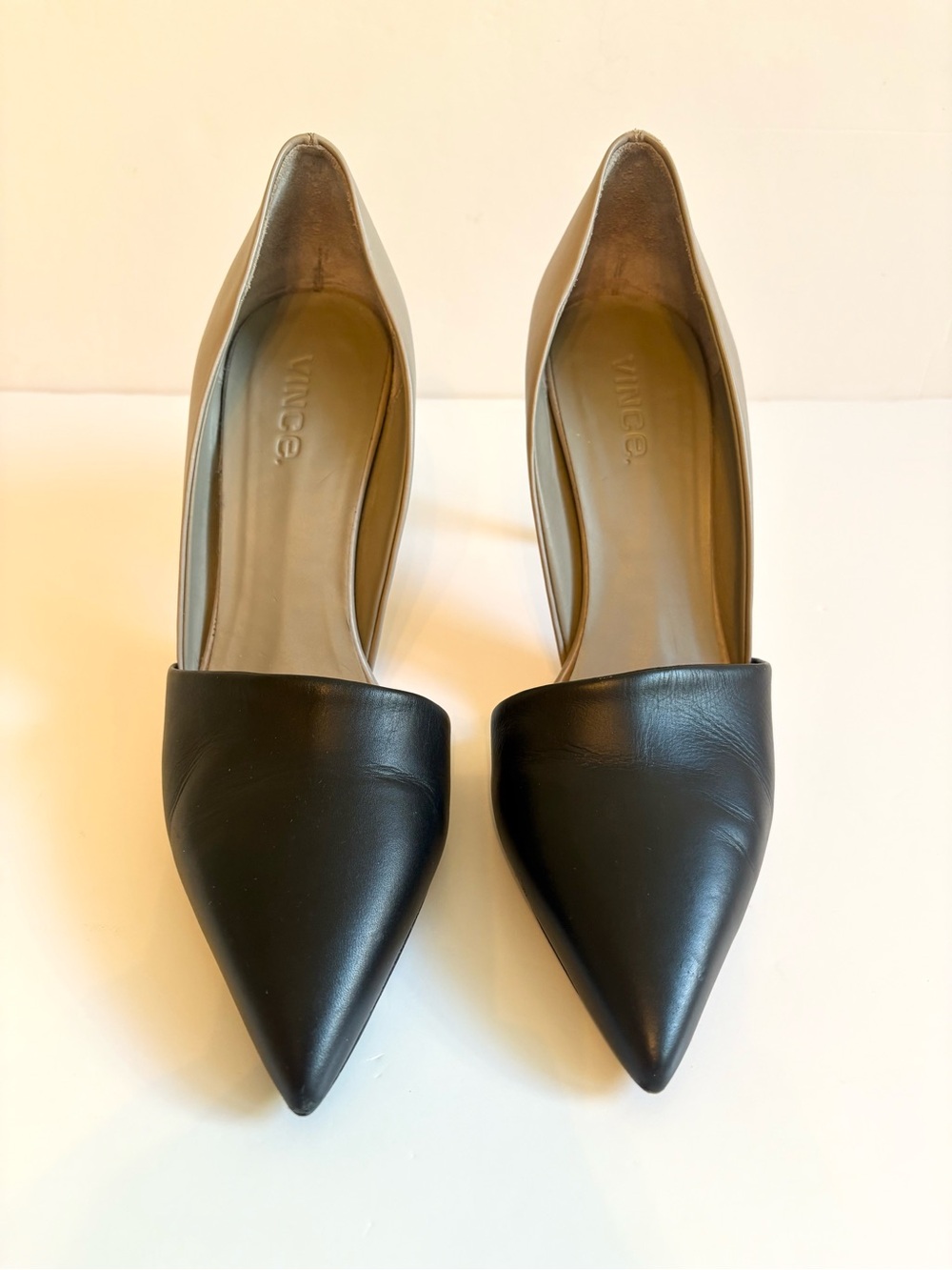 Vince Orsay Two-Tone Black and Taupe Pointed Toe Stiletto Pump Size 8